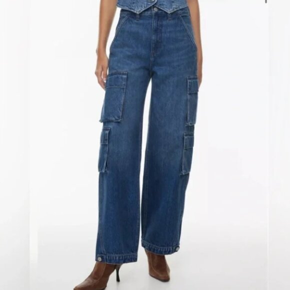 Aritzia Denim Forum The 90s Millie Hi-Rise Cargo Jeans Medium Wash Size 29 - Picture 1 of 9